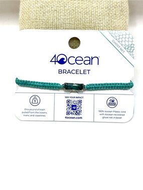 4ocean Ghost Net Braided Bracelet Teal Green Recycled Ocean Plastic Marine NWT